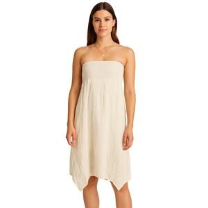 Sundry Strapless White Cotton Midi Dress, Smocked Bodice, Size Small, NWOT